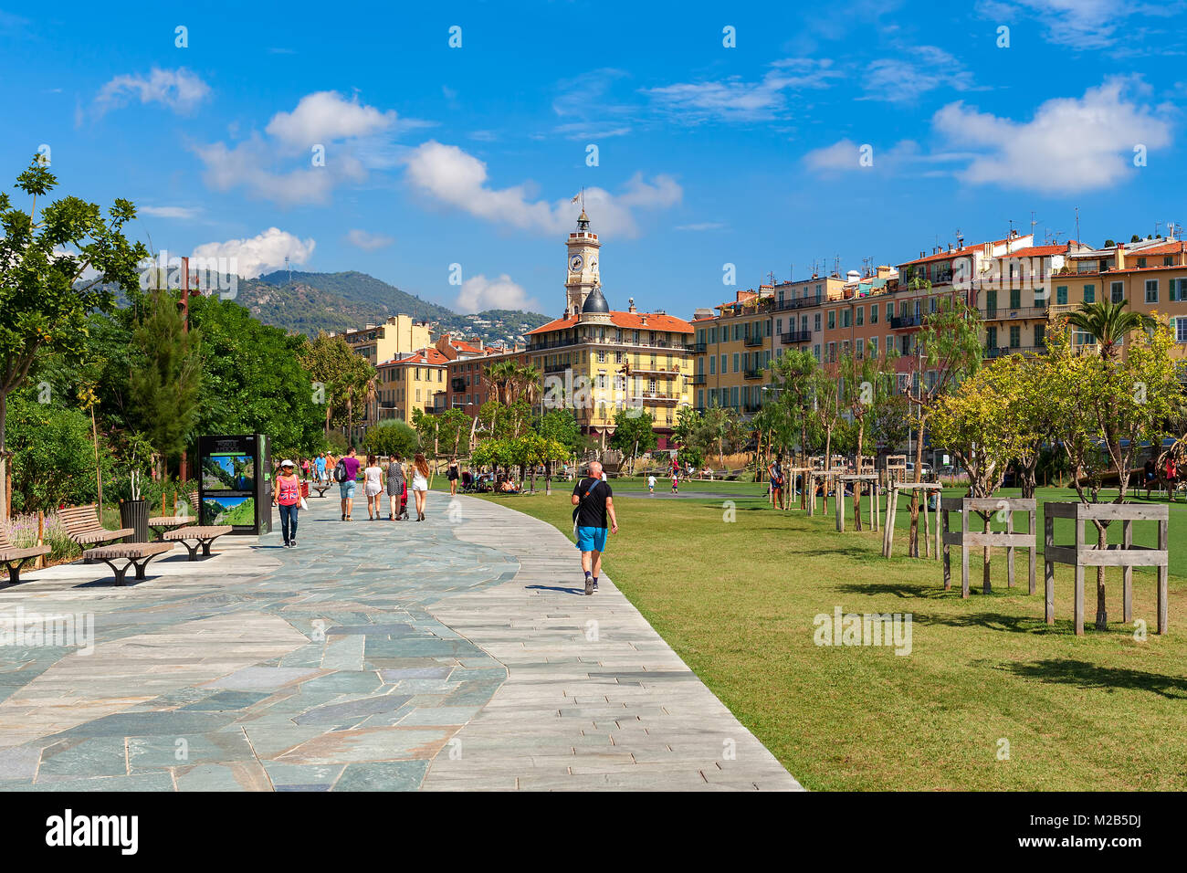 View of famous Promenade du Paillon in Nice, France. Stock Photo