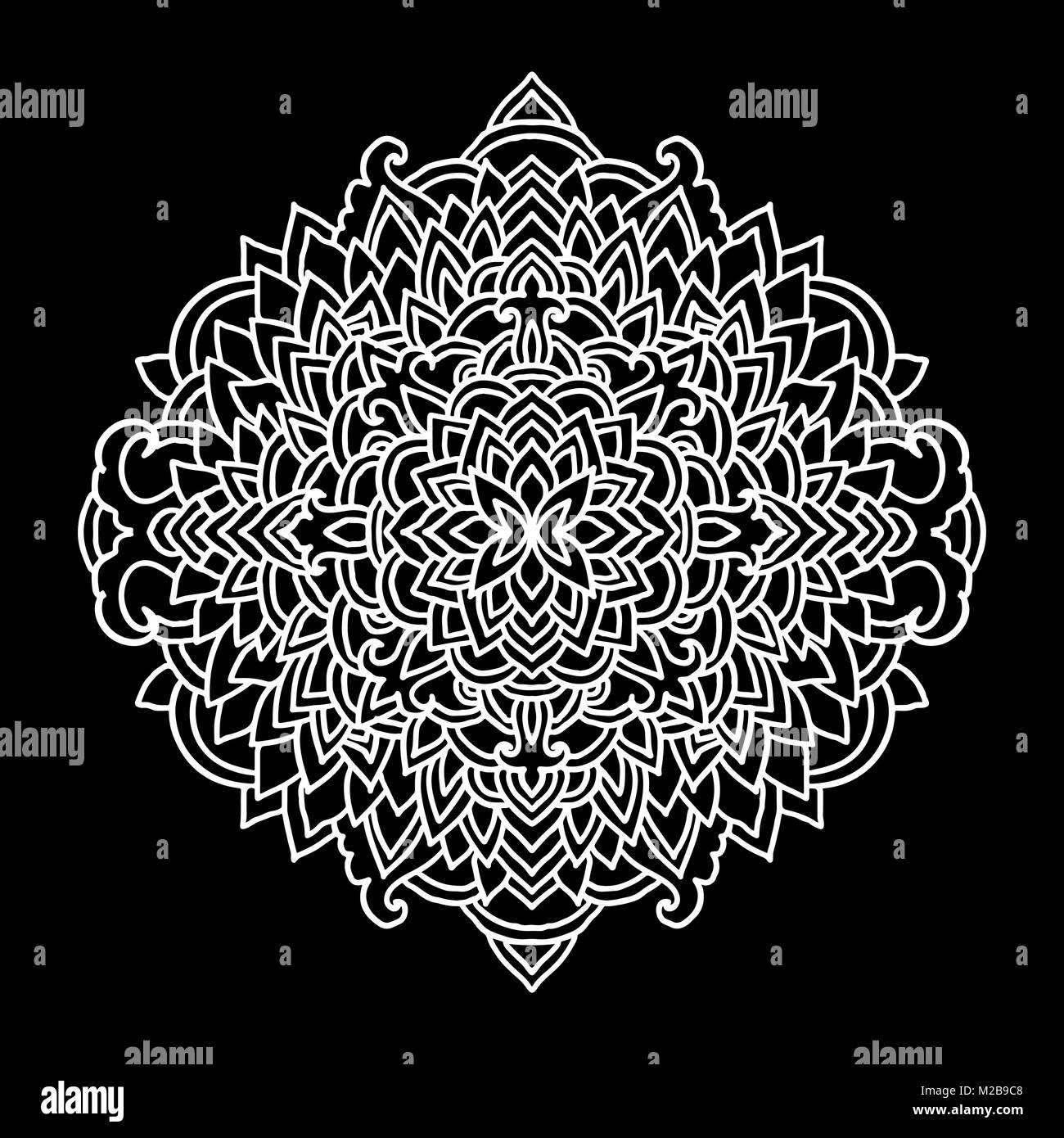 Abstract mandala ornament. Asian pattern. Black and white authentic background. Vector illustration. Stock Vector