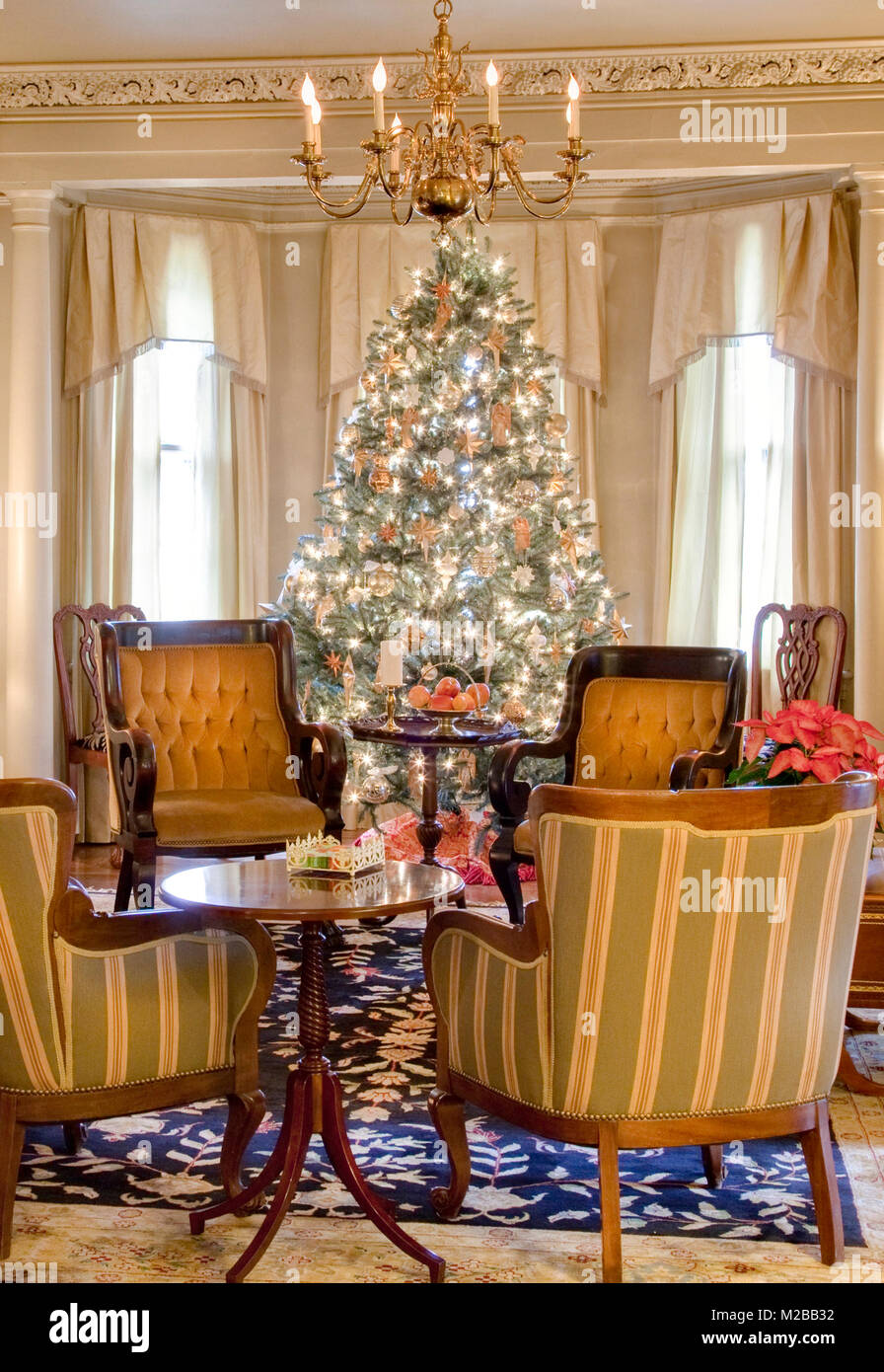 Home Decorated for Christmas,Sayre Mansion at Christmas,Bethlehem,Pennsylvania Stock Photo