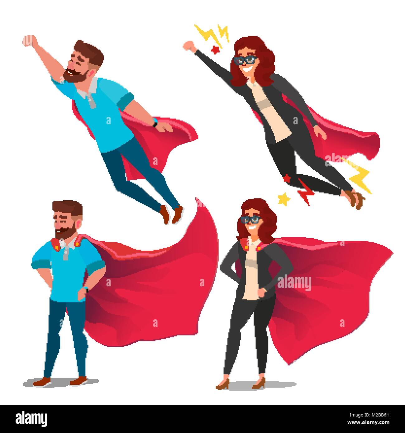 Happy cartoon business woman super hero Stock Vector Images - Alamy
