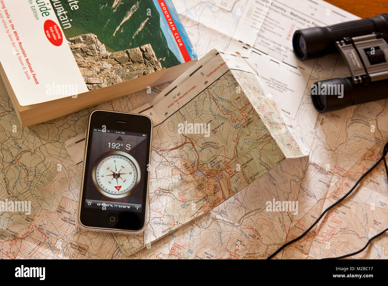 Maps,Travel Book and IPhone with Compass App Stock Photo Alamy