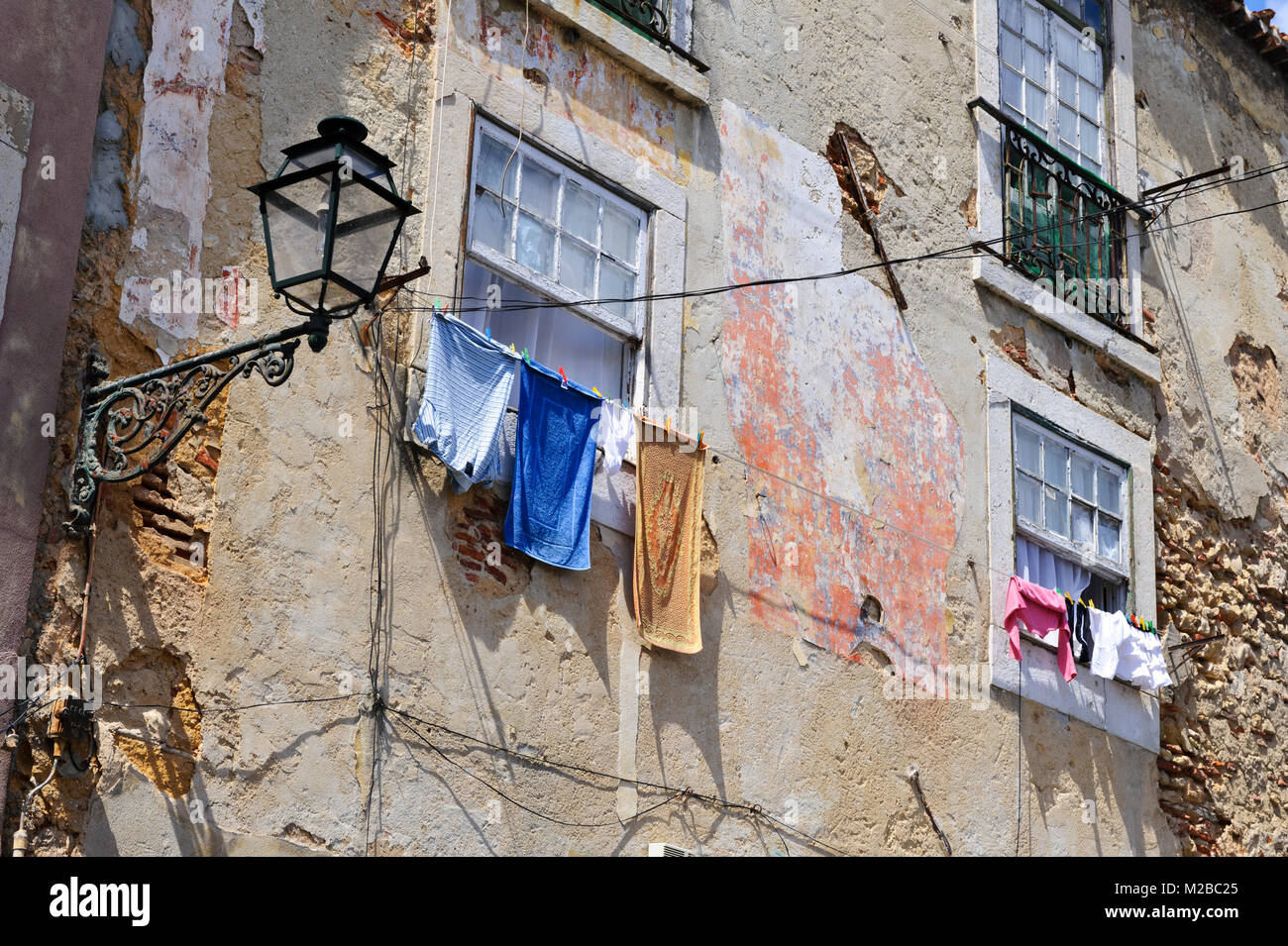 Clothes drying on washing line, Lisbon, Portugal Stock Photo