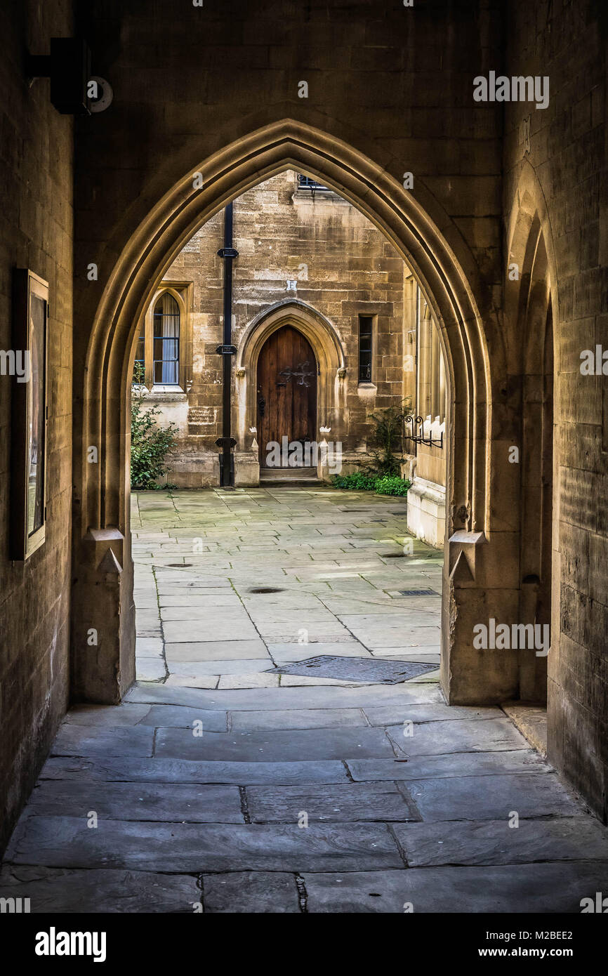 Stone arch doorway in Cambridge, England, UK Stock Photo