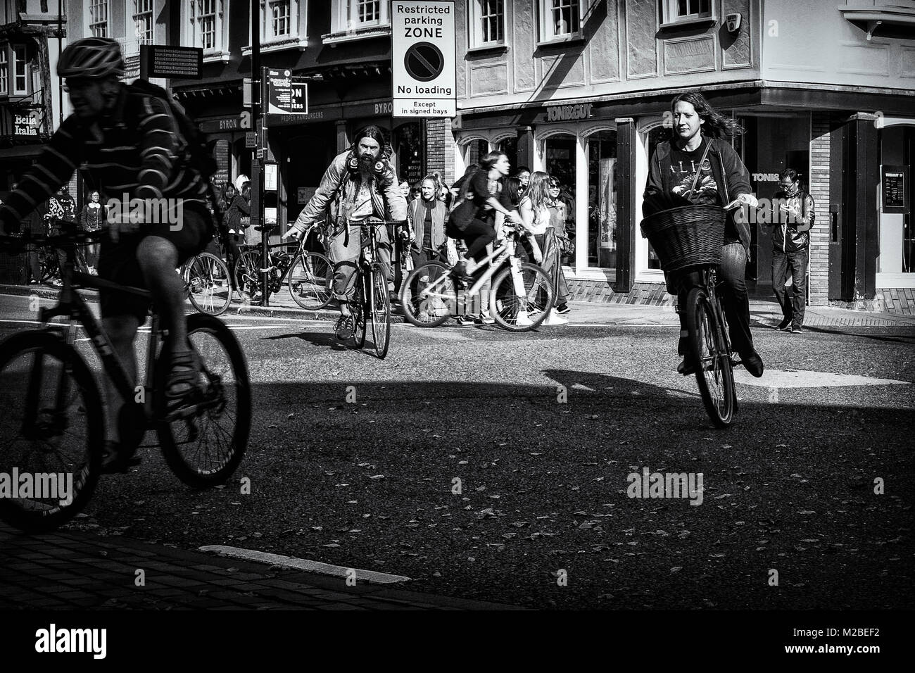 Cyclists in Cambridge, Black and White Stock Photo