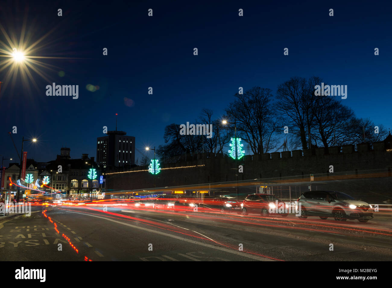 Streaming traffic lights add to the Christmas lights around Cardiff