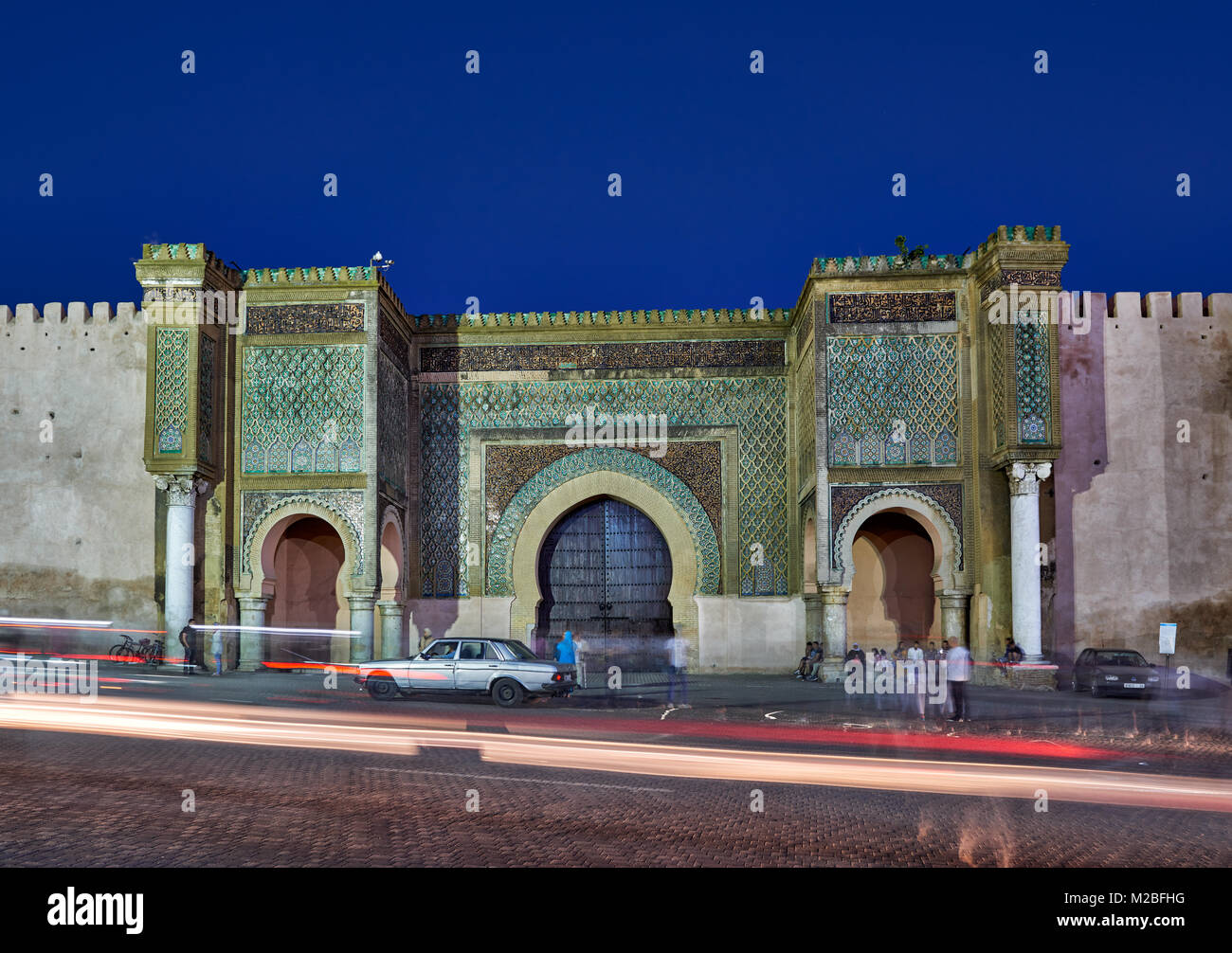 night shot of illuminated Bab Mansour gate, Meknes, Morocco, Africa Stock Photo
