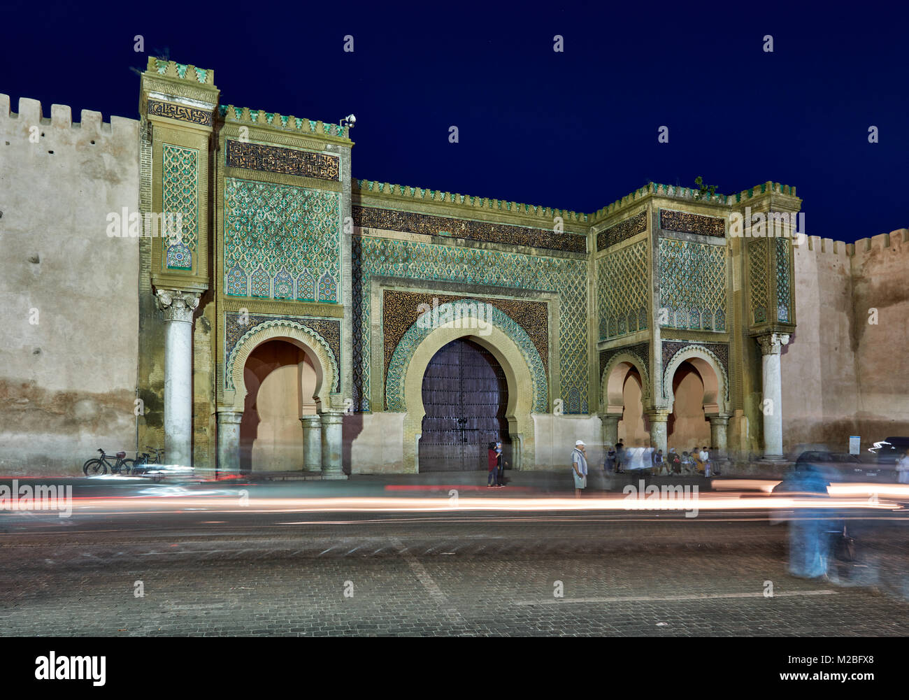 night shot of illuminated Bab Mansour gate, Meknes, Morocco, Africa Stock Photo