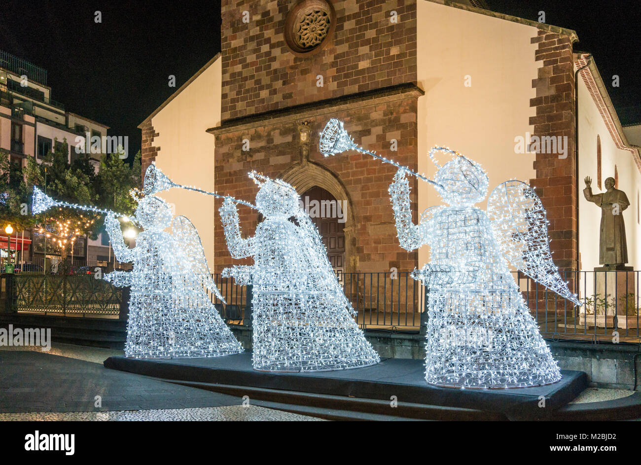 madeira funchal madeira portugal madeira Christmas decorations in the shape of angel decorations in the centre of Funchal Madeira Portugal EU Europe Stock Photo