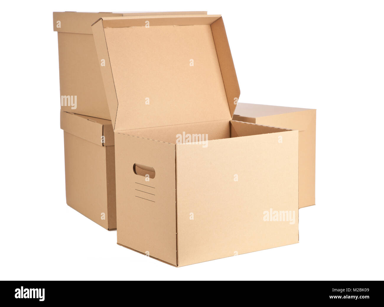 Cardboard boxes on white background Stock Photo Alamy