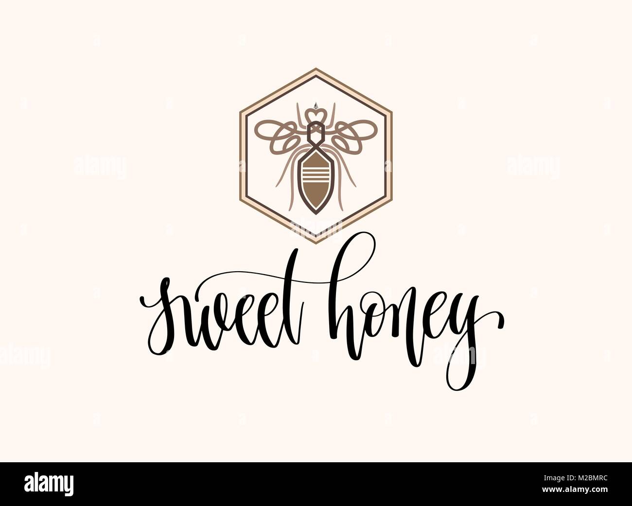 sweet honey logotype design with hand lettering inscription Stock
