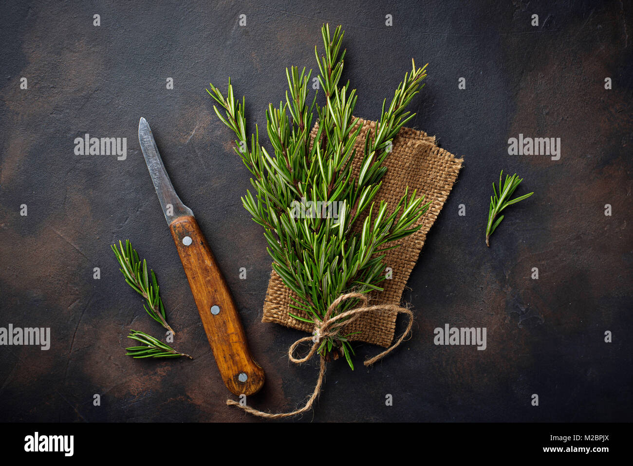 Bunch of fresh rosemary on dark background Stock Photo - Alamy