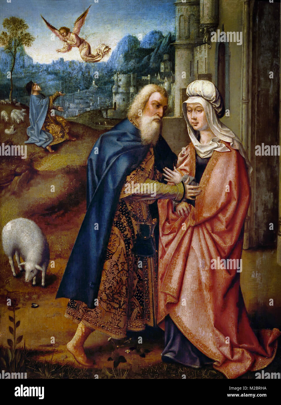 St Joachim and St Anne at the Golden Gate Master of the Adoration of Machico15/16th-century, Belgian, Belgium, Flemish. From the Church of Madalena do Mar (Madeira) Portugal, Portuguese, Stock Photo