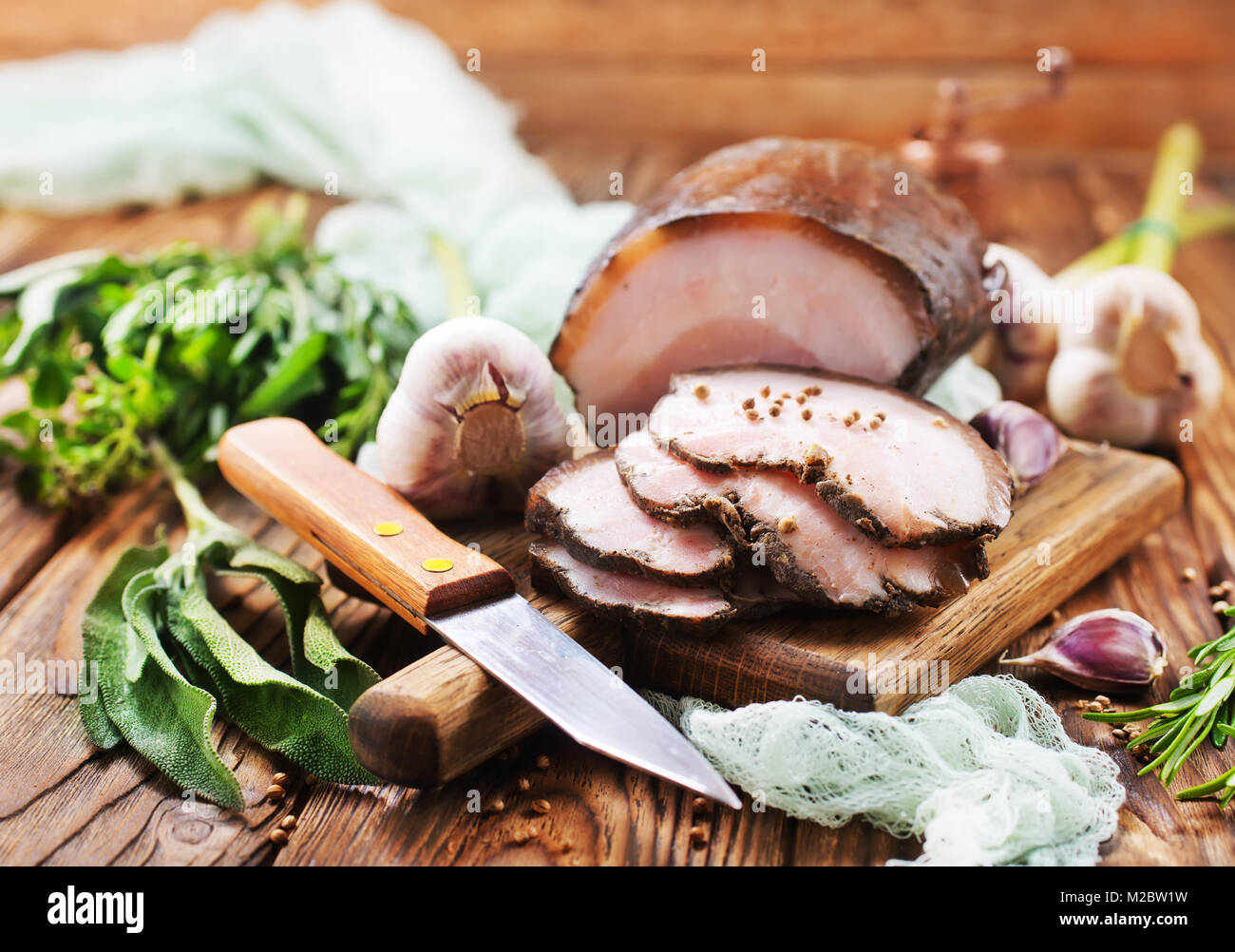 smoked lard with spice on the board Stock Photo - Alamy