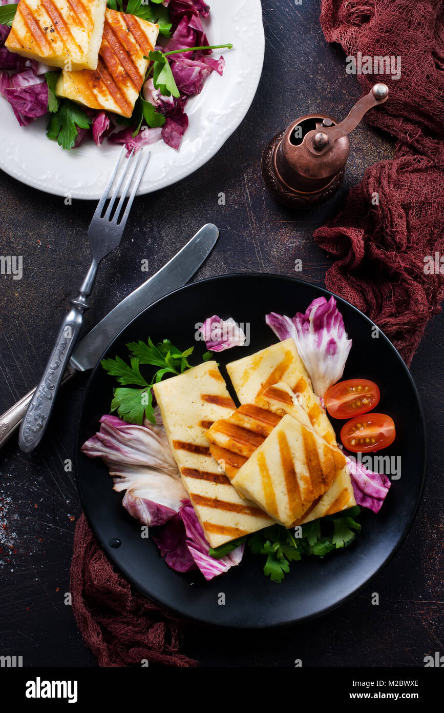 Grilled Halloumi Cheese salad with fresh vegetables Stock Photo Alamy