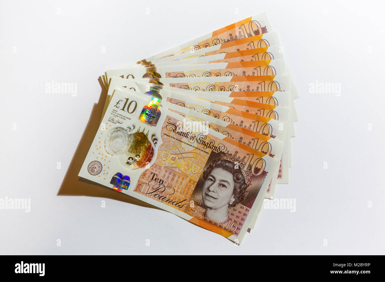 One hundred pounds in ten pound notes. Stock Photo