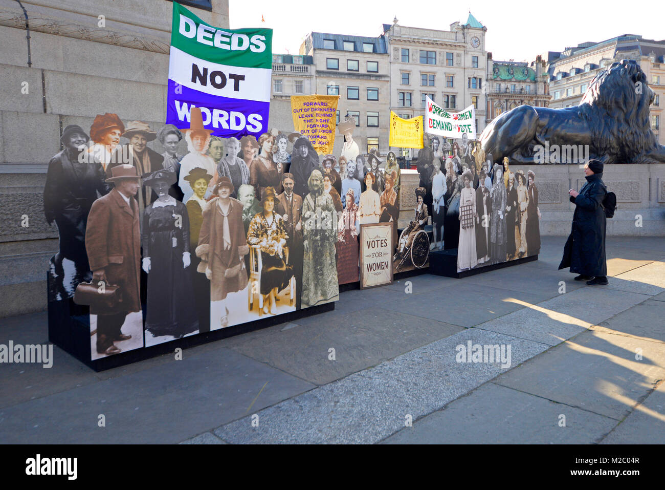 A montage of influential women in the suffrage struggle, in Trafalgar Square part of Sadiq Khan’s #BehindEveryGreatCity campaign Stock Photo
