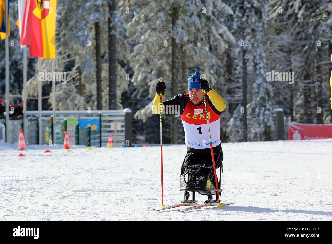 Sitzskifahrer Max HAUCH - IPC Weltcup / Worldcup der Behinderten Biathlon in Oberried Long Distance Stock Photo