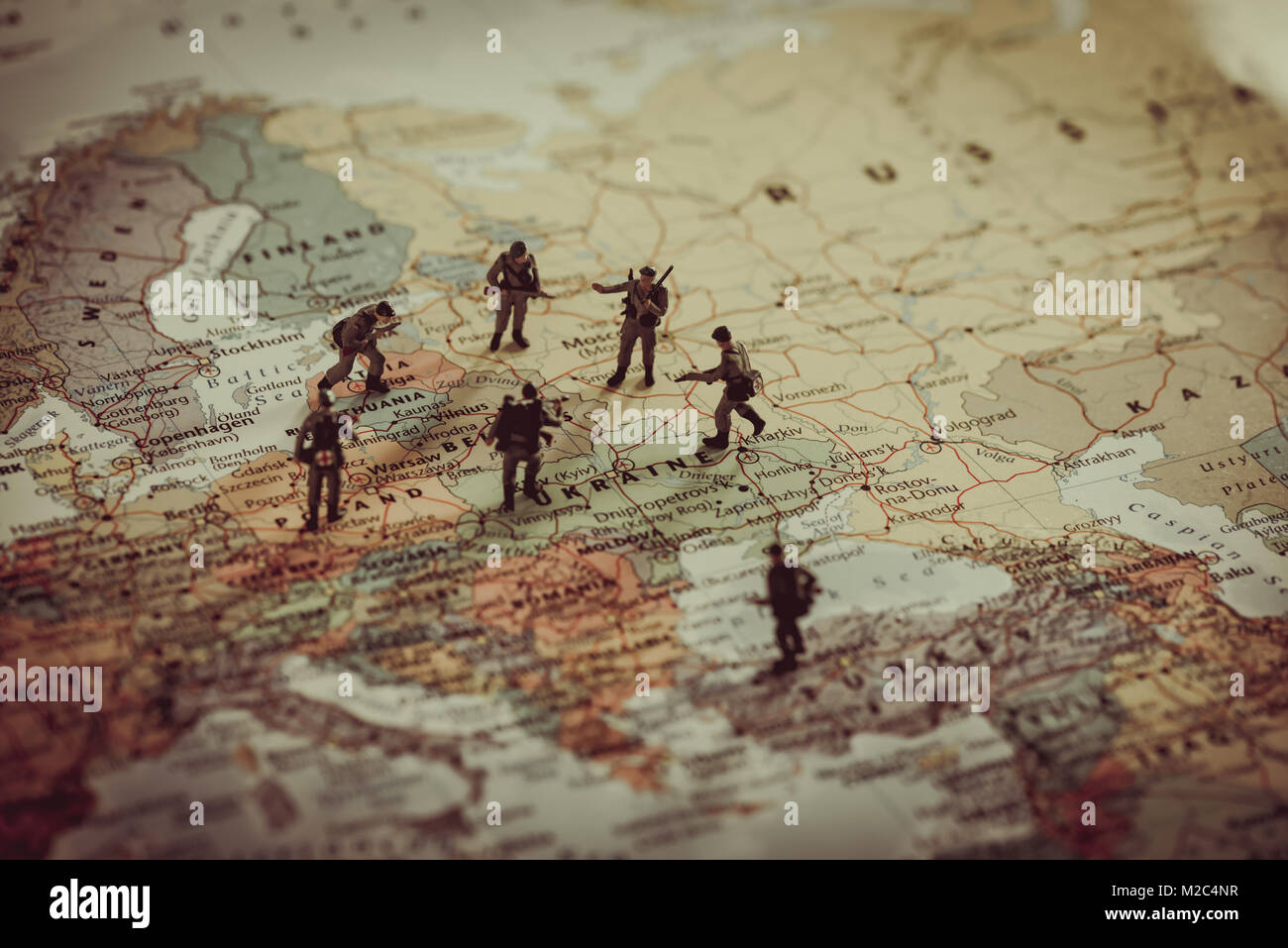 Ukraine, Russia and eurounion countries military conflict. Geopolitical concept. Stock Photo
