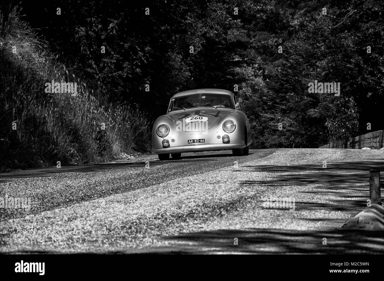 GOLA DEL FURLO, ITALY - MAY 19: PORSCHE 356 1500 SUPER 1952 an old racing car in rally Mille Miglia 2017 the famous italian historical race (1927-1957 Stock Photo