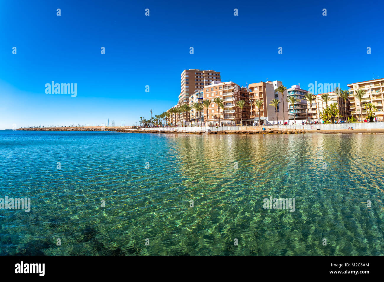 Beach and cityscape. Torrevieja, Spain. Stock Photo