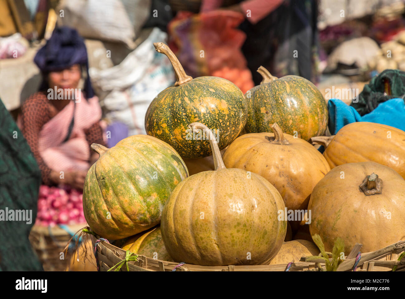 Gourds on sale in market, Shillong, Meghalaya, India Stock Photo