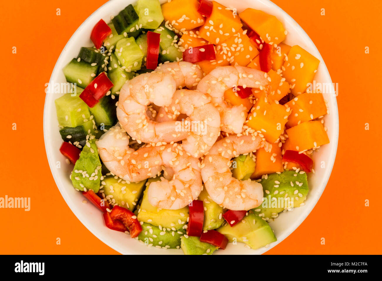 Download Hawaiian Shrimp Or Prawn Poke Bowl With Sweet Potatoes Avocado And Stock Photo Alamy Yellowimages Mockups