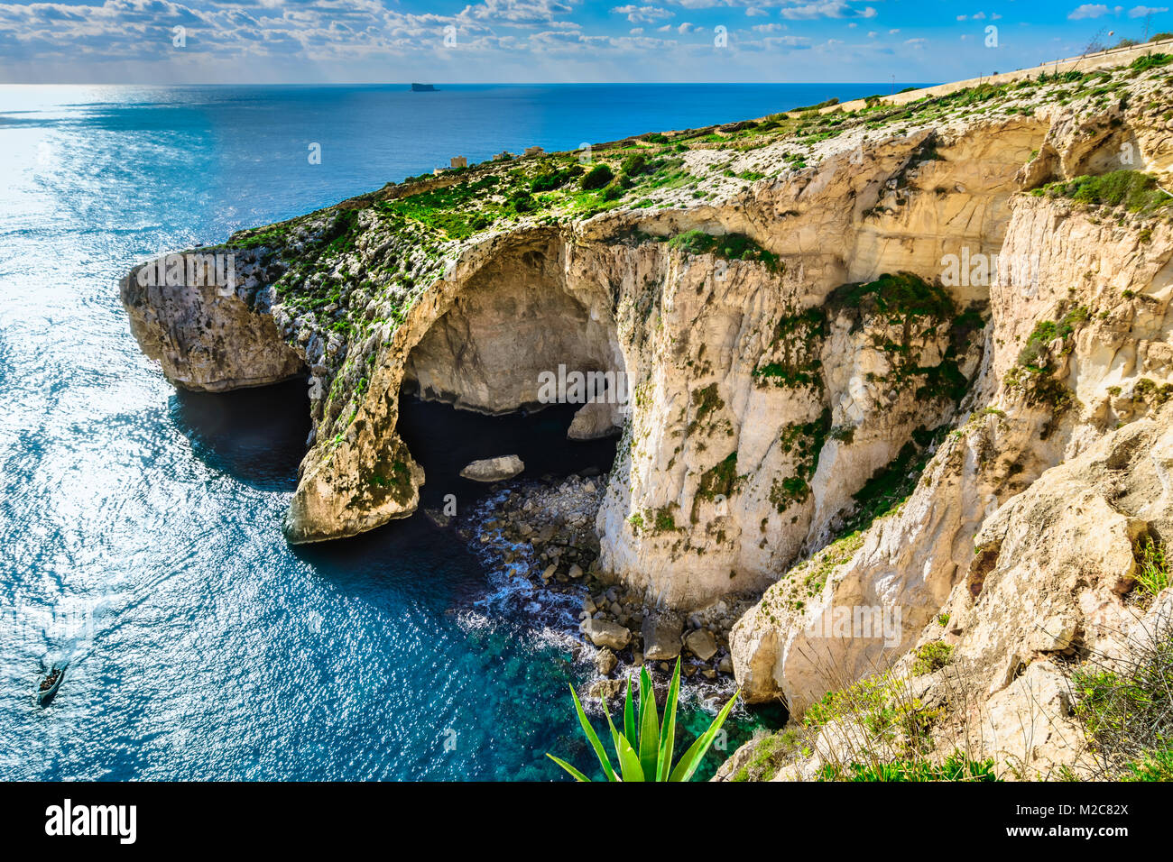 Malta: Blue Grotto - one of natural landmarks of the island Stock Photo