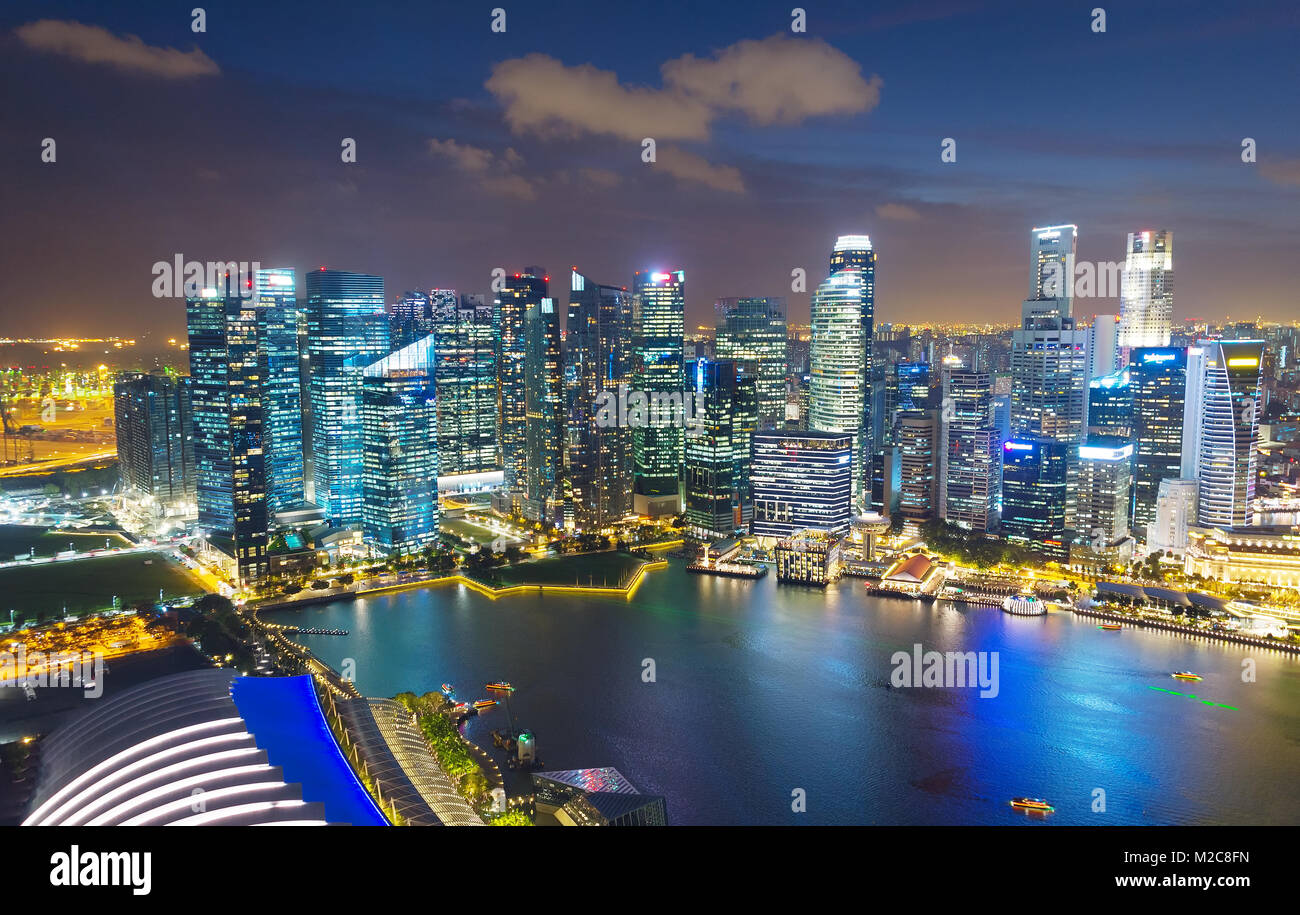 Skyline of Singapore Downtown at night. Aerial view Stock Photo - Alamy