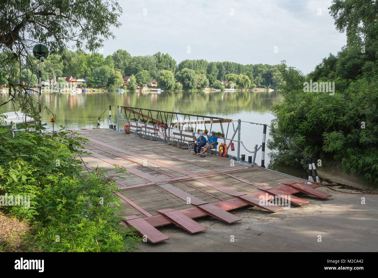 View of the car ferry across the Tisza river at Tiszadorogma in Hungary, Europe Stock Photo