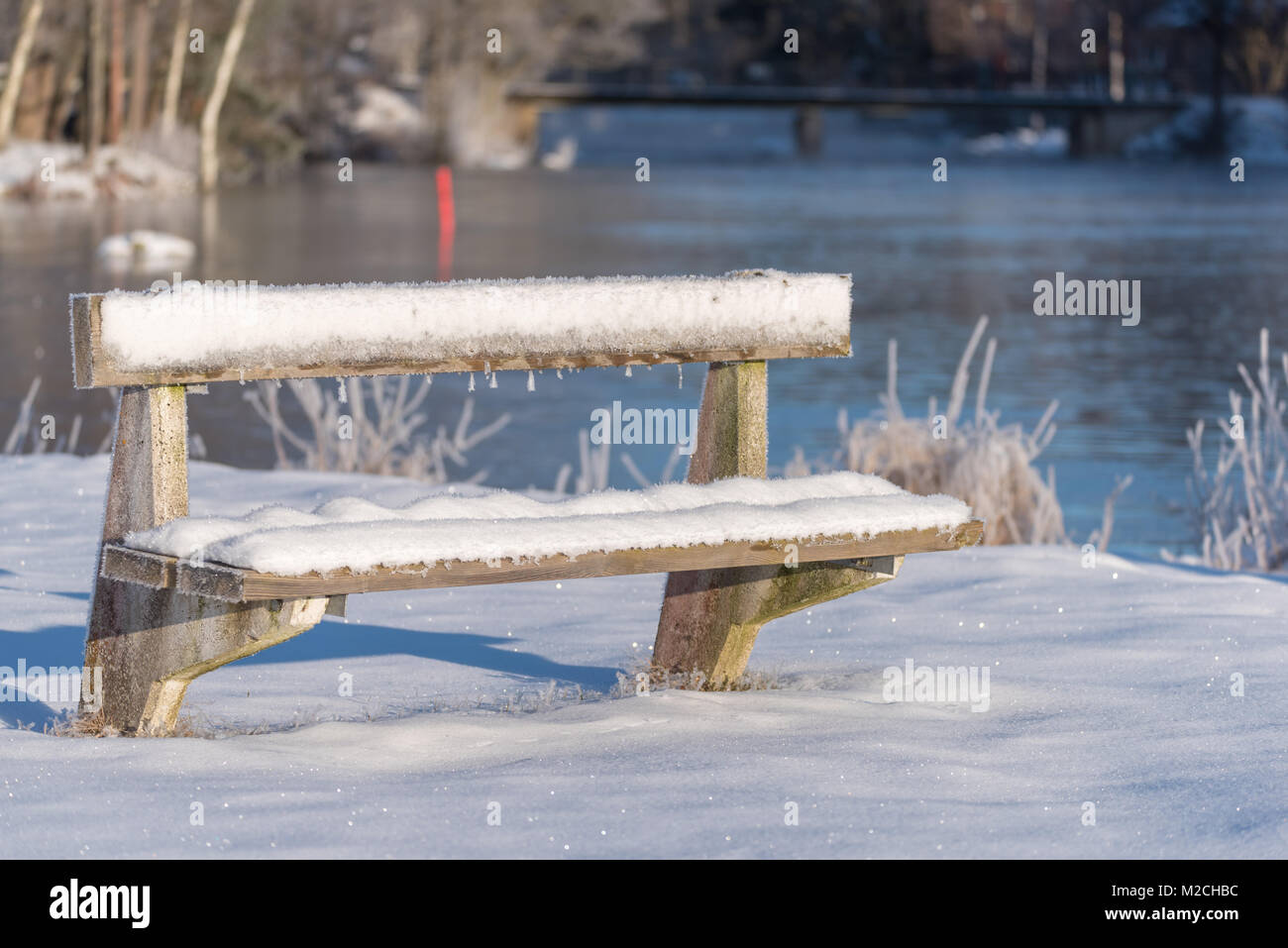 Winter Bench Cold Frozen Ice Icy Rural Snow High Resolution Stock ...