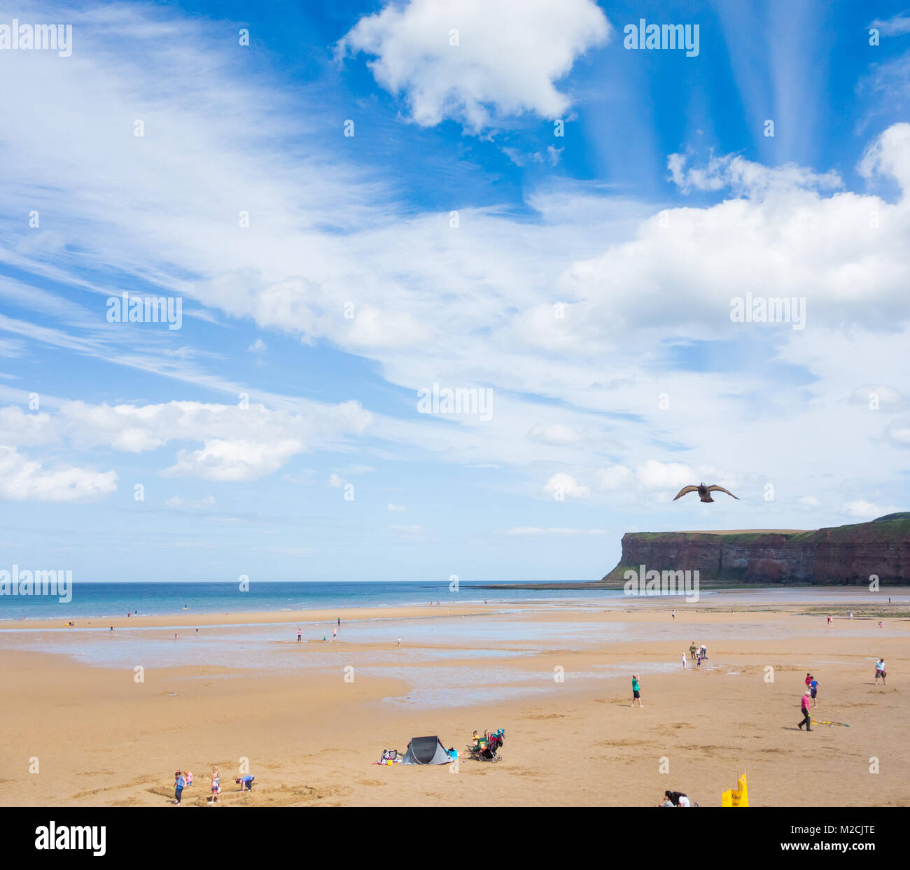View over Saltburn beach in summer. Saltburn by the Sea, North Yorkshire, England, UK Stock Photo