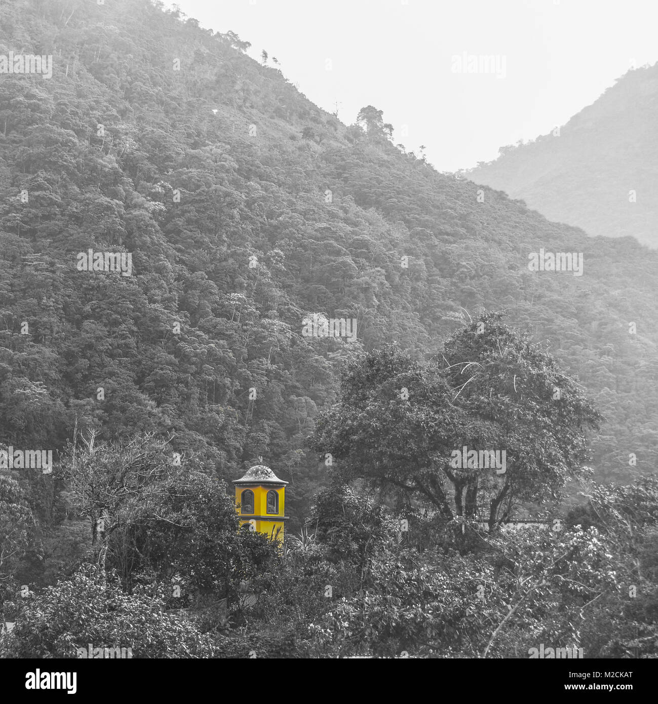 Selective colour church in Pailon del Diablo, Ecuador Stock Photo