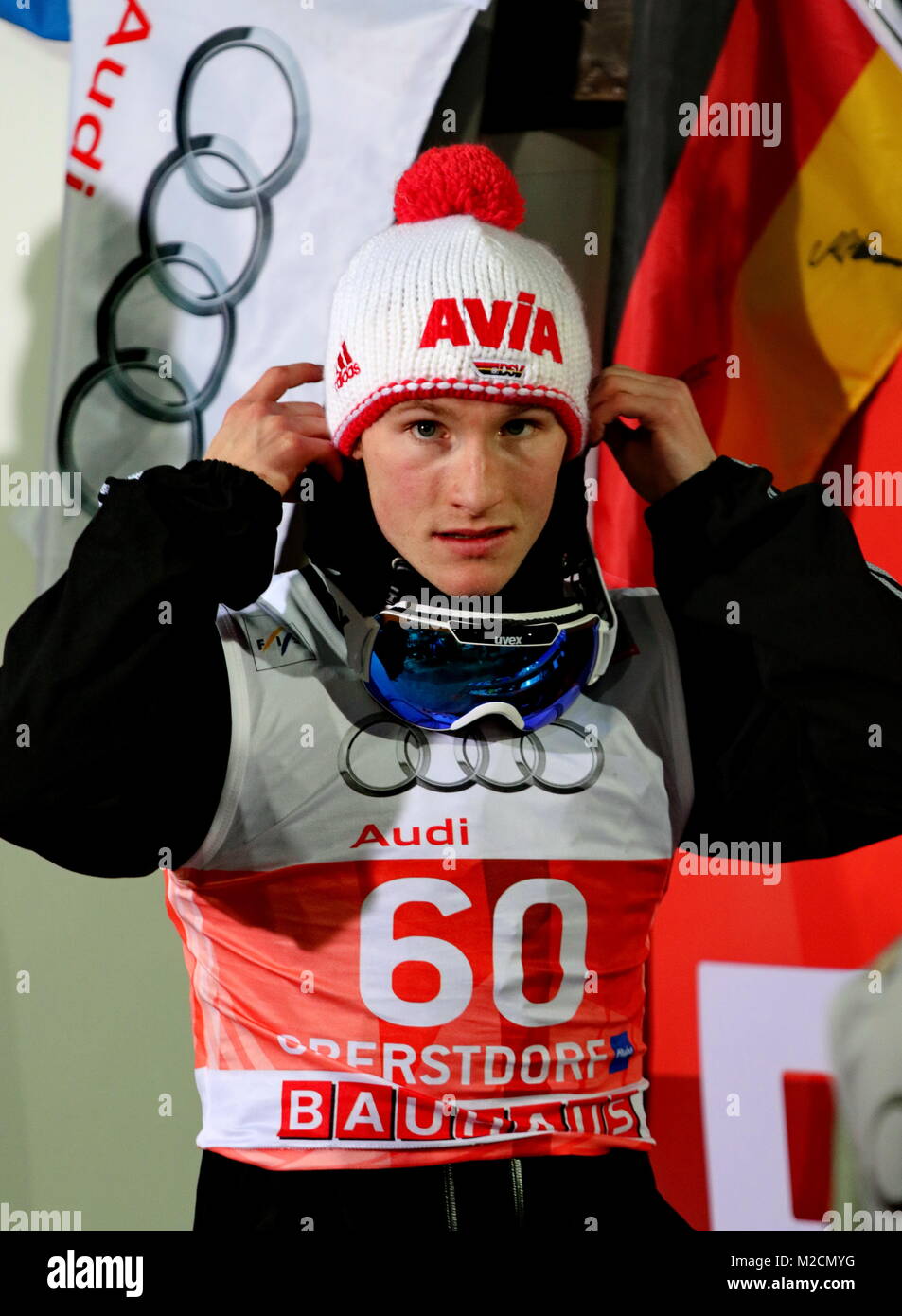 Marinus KRAUS bei der Qualifikation für 63. Vierschanzentournee Auftaktspringen Oberstdorf Stock Photo