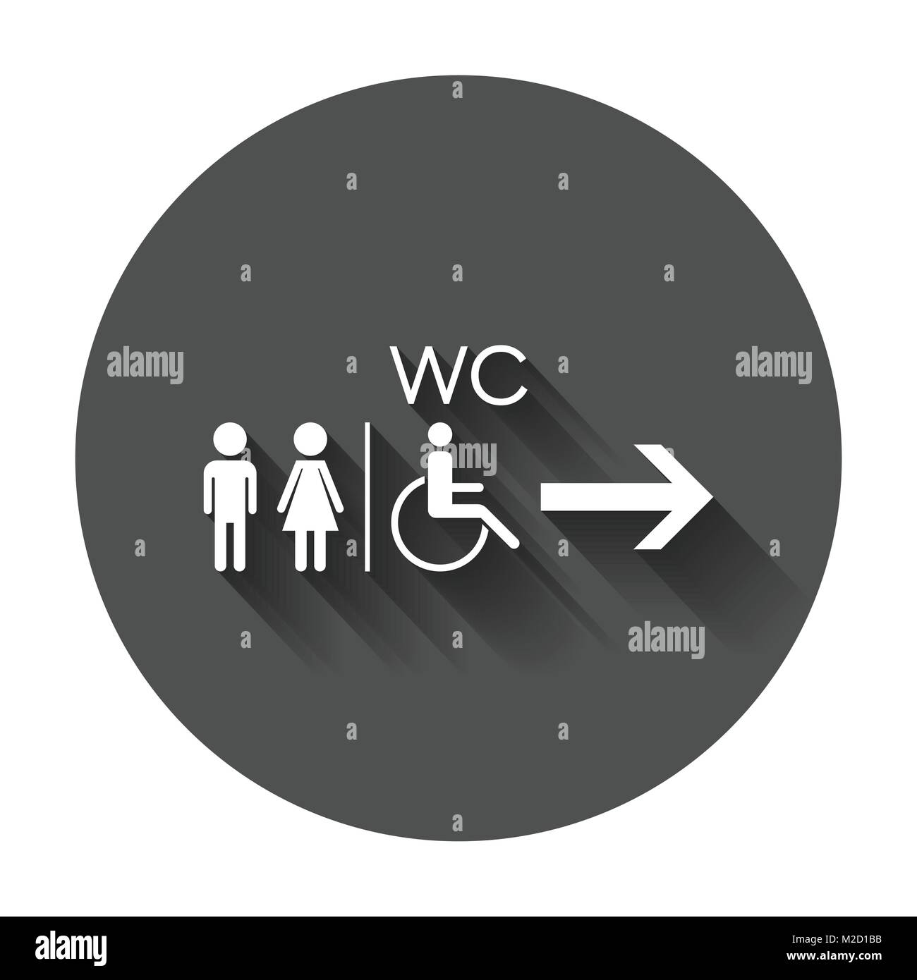 WC, toilet flat vector icon . Men and women sign for restroom with long shadow. Stock Vector