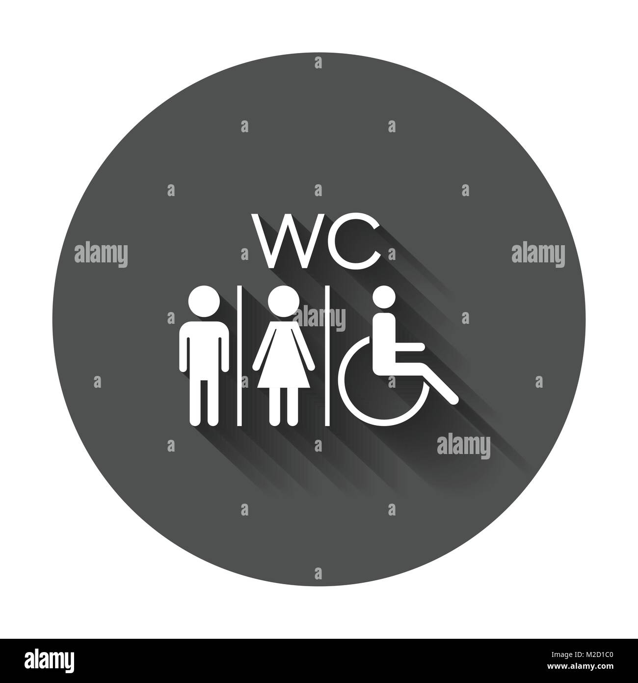 WC, toilet flat vector icon . Men and women sign for restroom with long shadow. Stock Vector