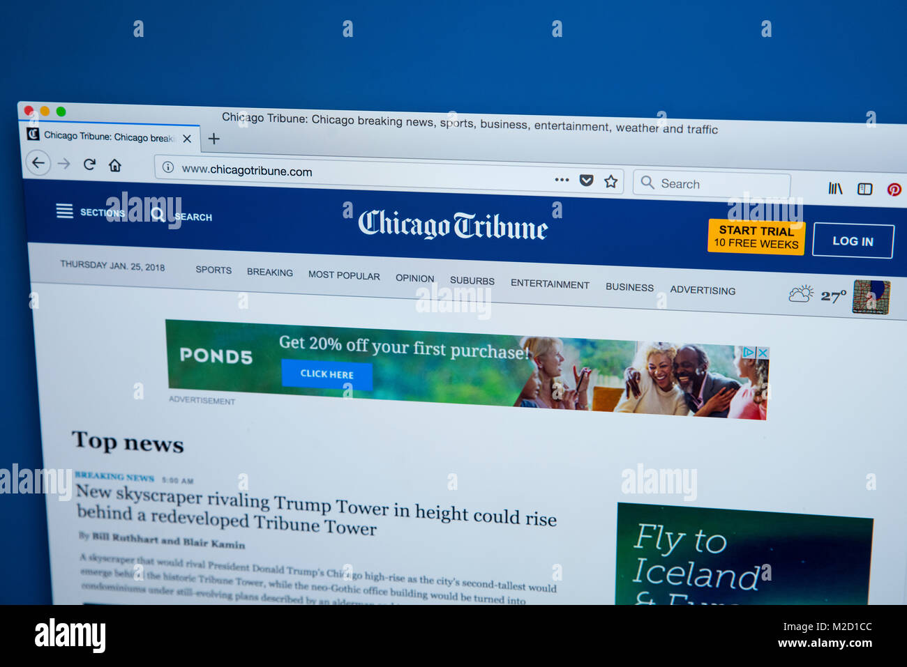 LONDON, UK - JANUARY 25TH 2018: The homepage of the official website for the Chicago Tribune, on 25th January 2018.  The daily newspaper based in Chic Stock Photo