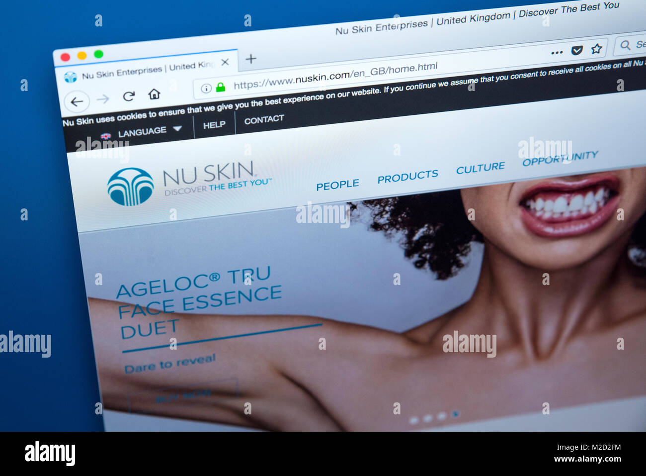 LONDON, UK - JANUARY 25TH 2018: The homepage of the official Website for Nu Skin Enterprises - the American marketing company which develops and sells Stock Photo