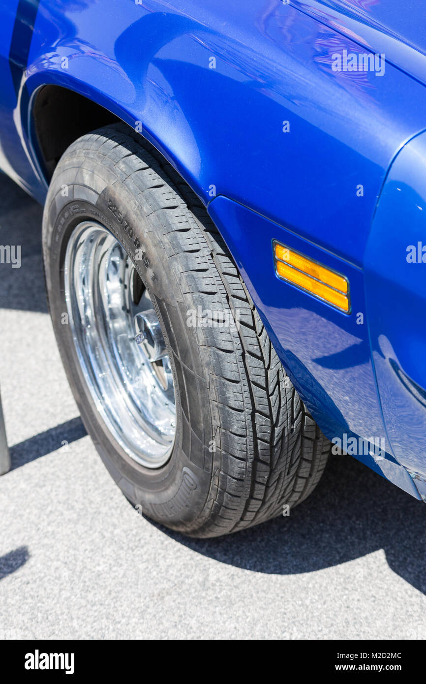 Beautiful and powerful american muscle car, wide and sporty tires with ...