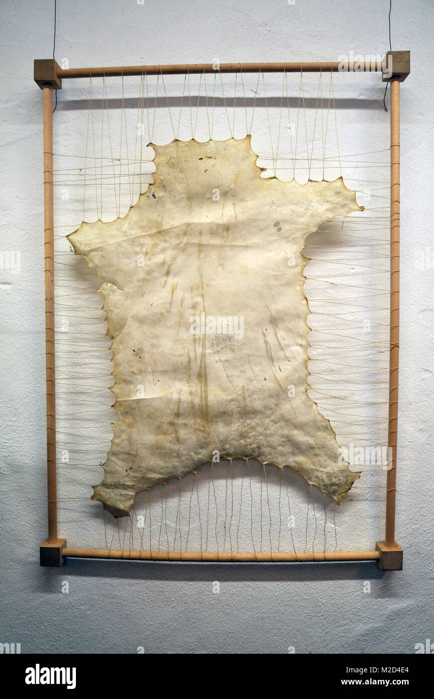 display of vellum, calfskin which was used for writing on before paper