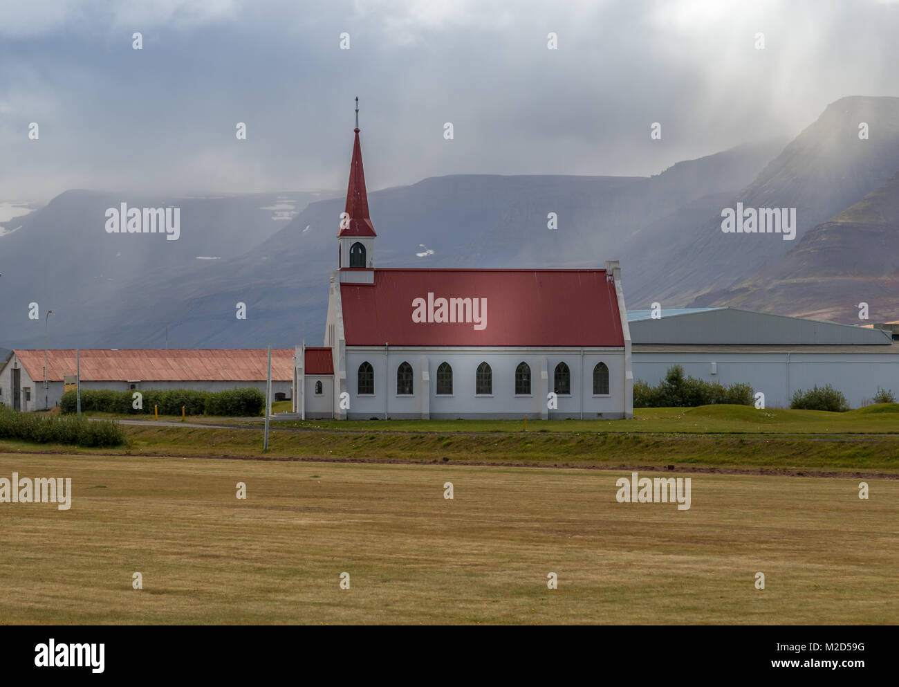 Isolated Church in Westfjords Iceland Stock Photo