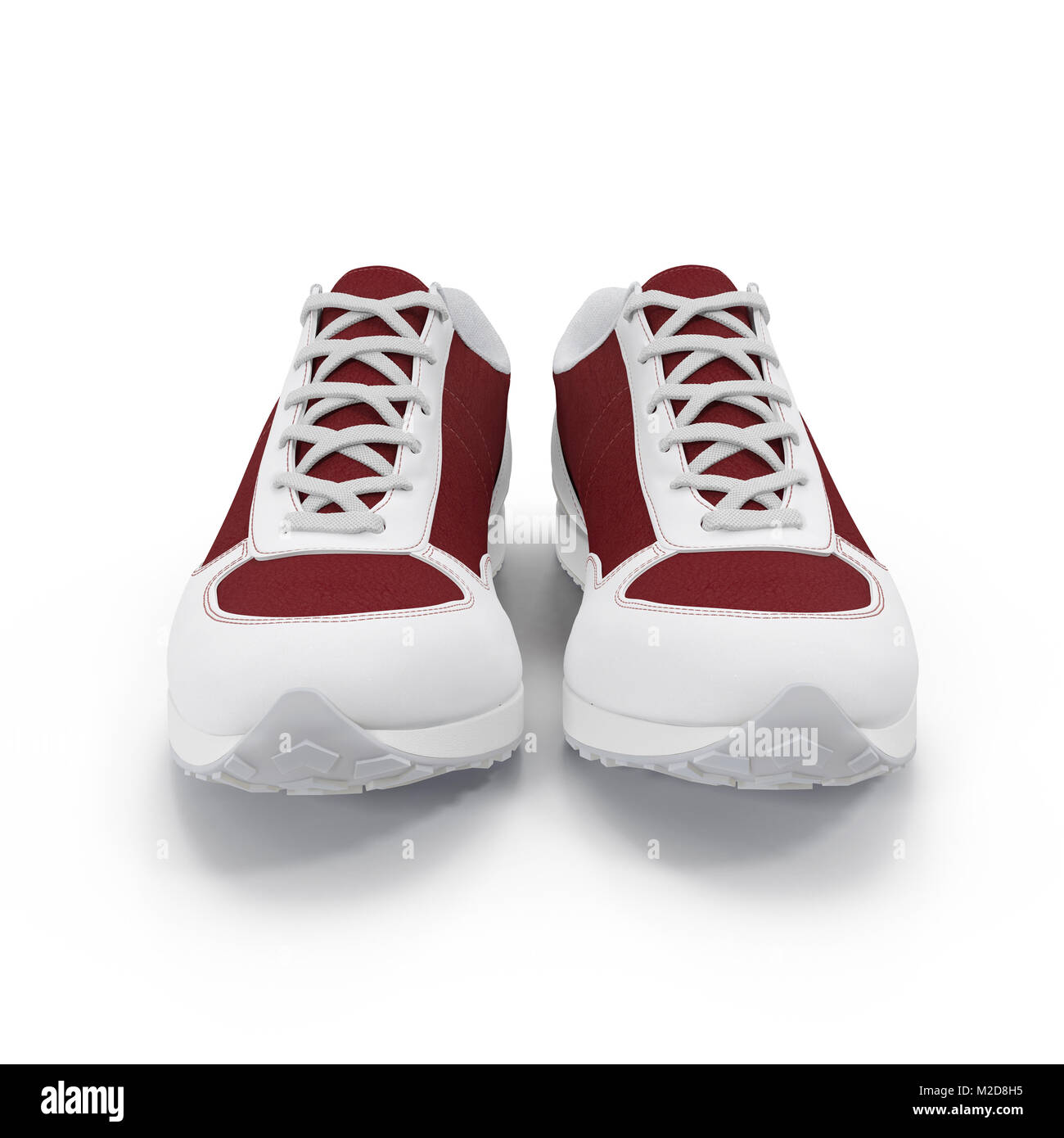 Pair of bright sport shoes on white background. Front view. 3D