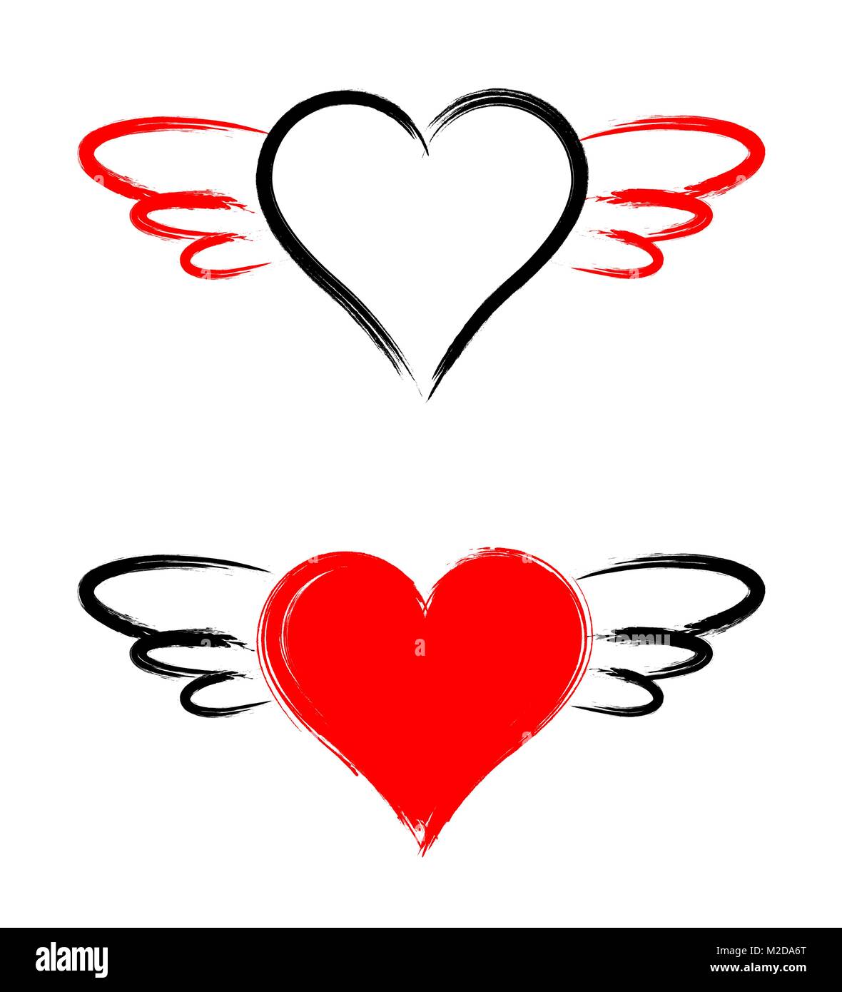 Vector  heart shape with wings isolated on white background Stock Vector