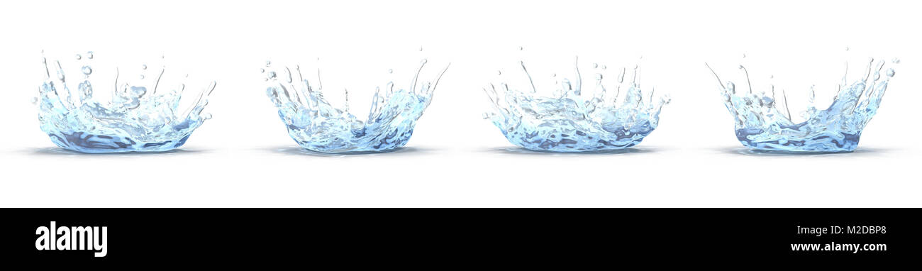 water splash with ripple renders set from different angles on a white. 3D illustration Stock Photo