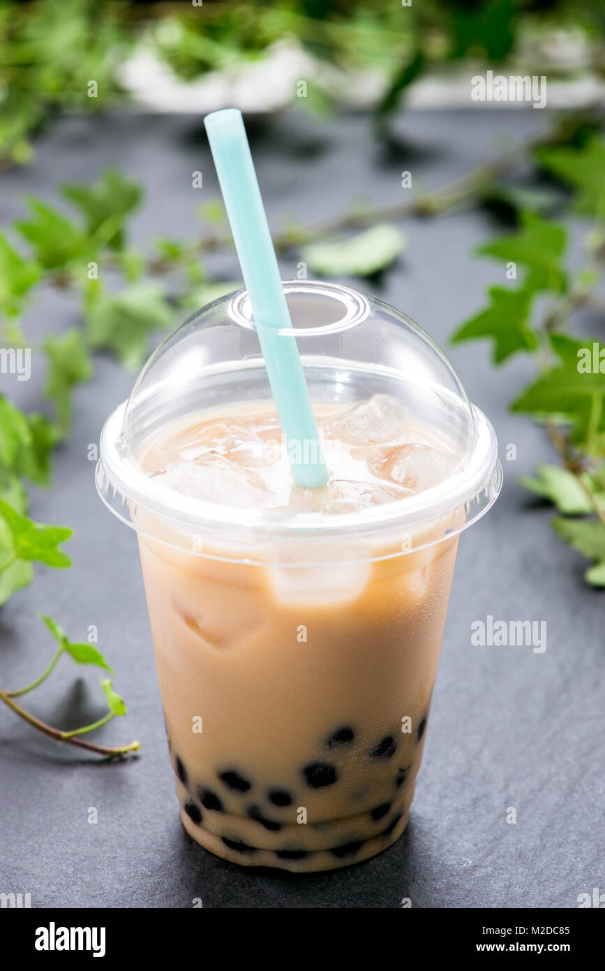 Homemade milk bubble tea in plastic cups on table Stock Photo Alamy