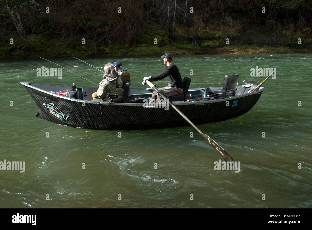 Guided drift boat fishing on Oregon's Siletz River Stock Photo Alamy