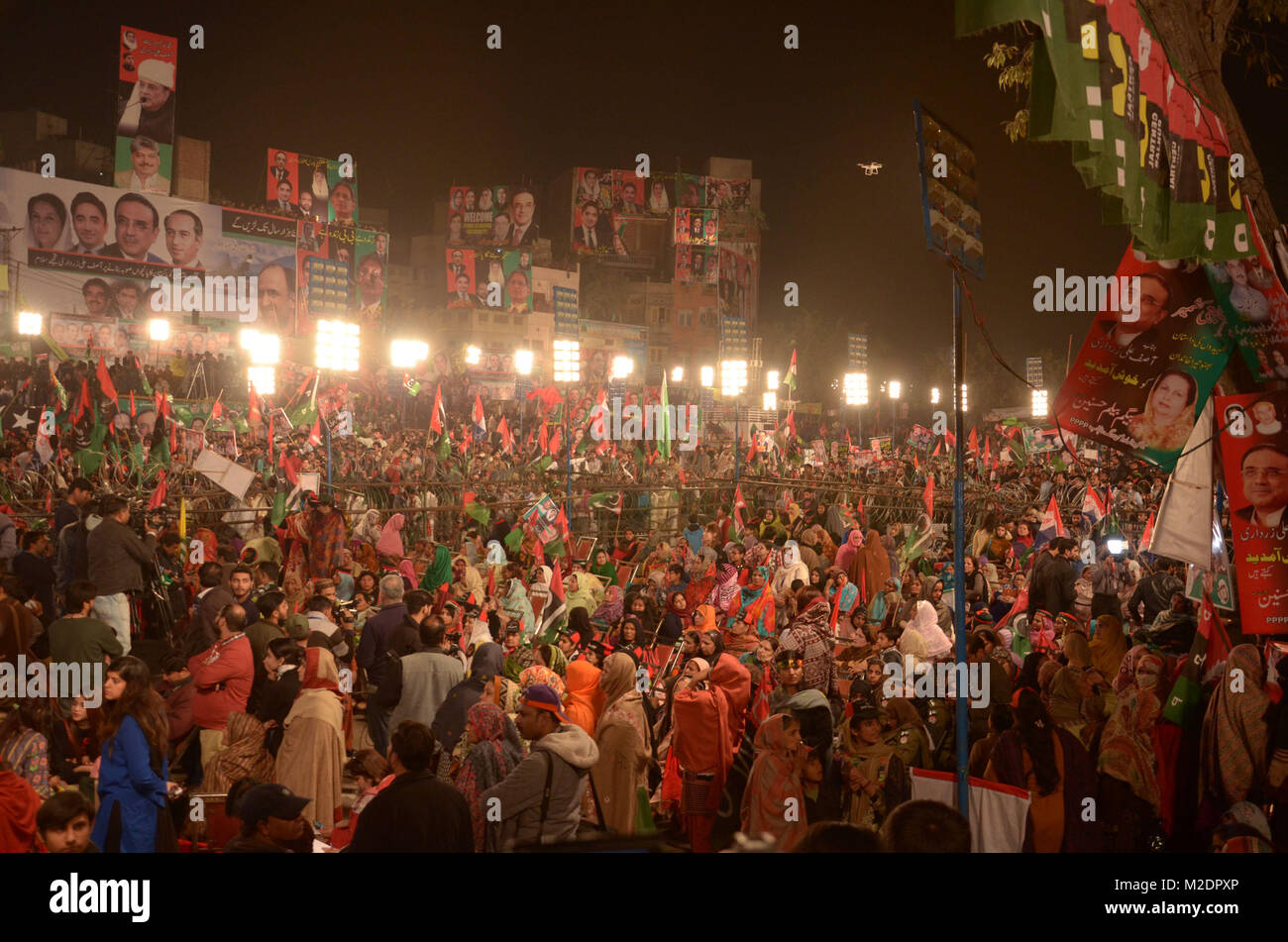 Lahore, Pakistan. 04th Feb, 2018. Pakistan Peoples' Party (PPP) Vice Chairman and former president Pakistan Asif Ali Zardari addressing a public gathering at Mochi Gate Ground on the occasion of Kashmir Solidarity Day. Kashmir Solidarity Day is observed in Pakistan on February 5 as a way of showing support for those living in Indian-administered Kashmir. Credit: Rana Sajid Hussain /Pacific Press /Alamy Live News Stock Photo