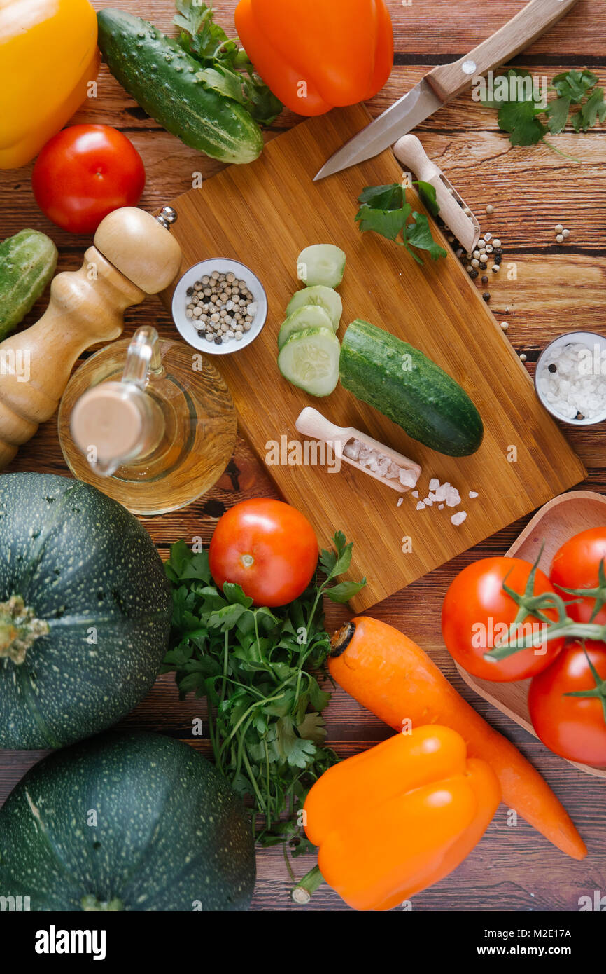 Ingredients for salad on cutting board Stock Photo