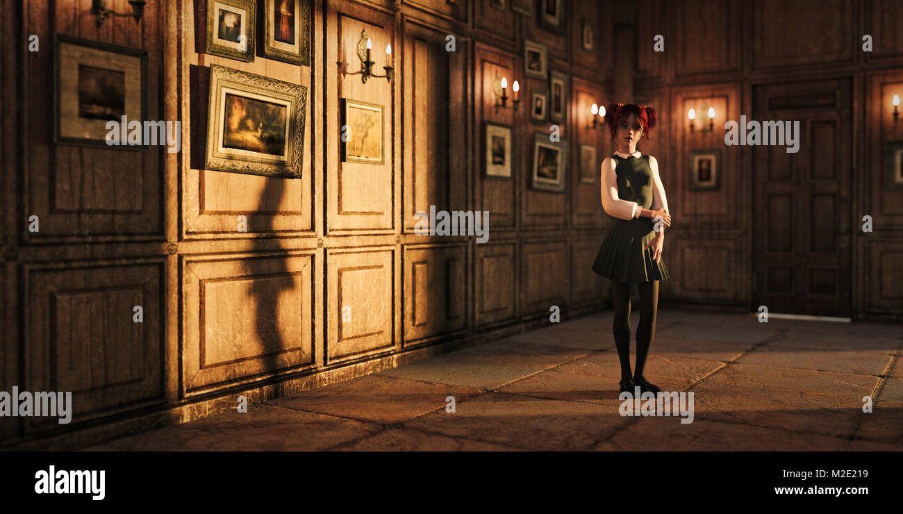 Girl standing in ornate room Stock Photo