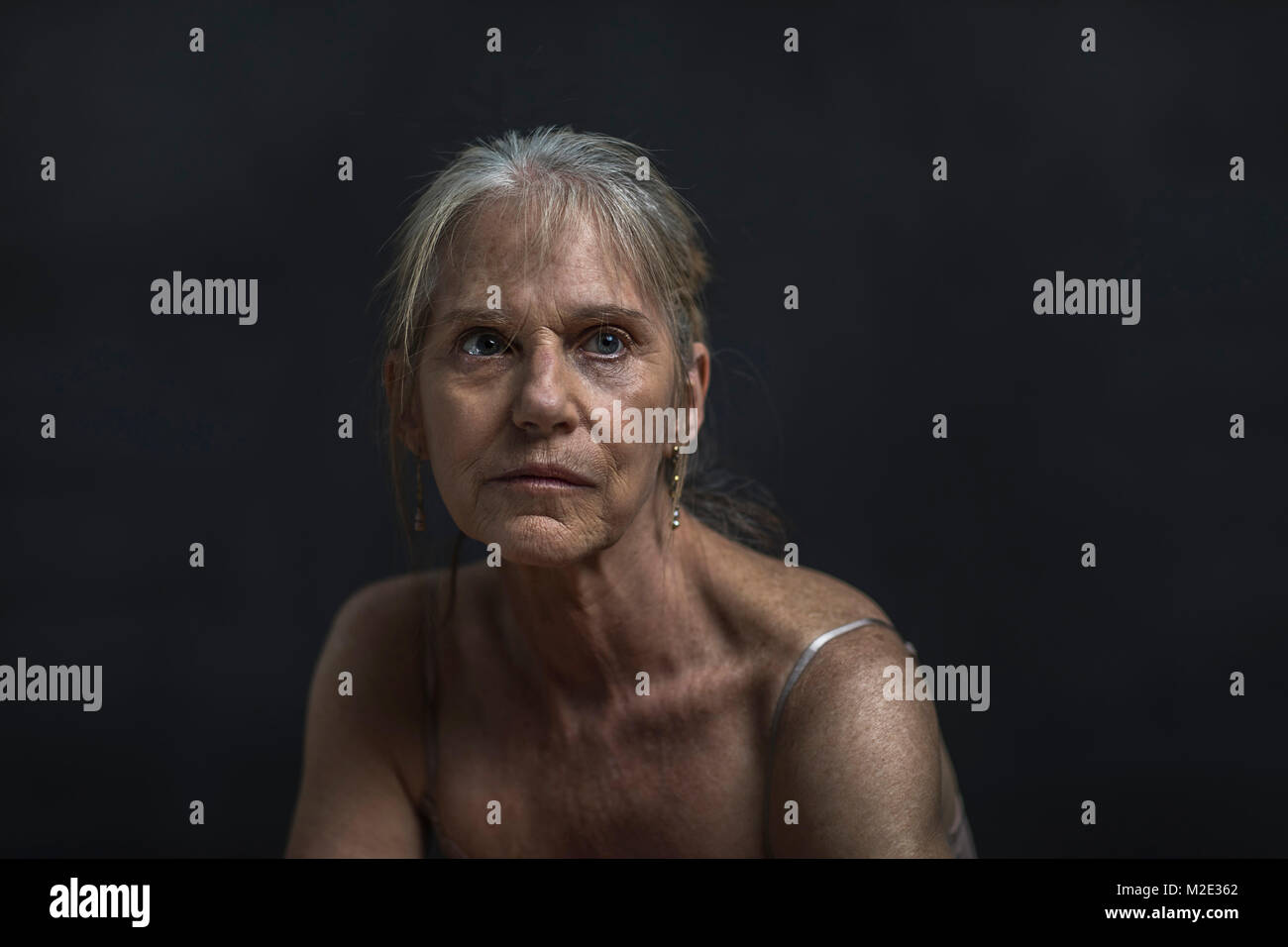 Portrait of sad older Caucasian woman Stock Photo