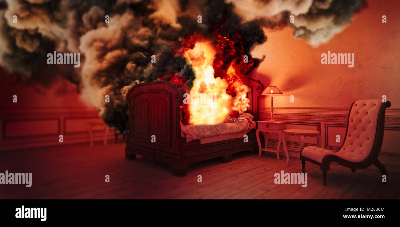 Smoke from burning bed Stock Photo Alamy